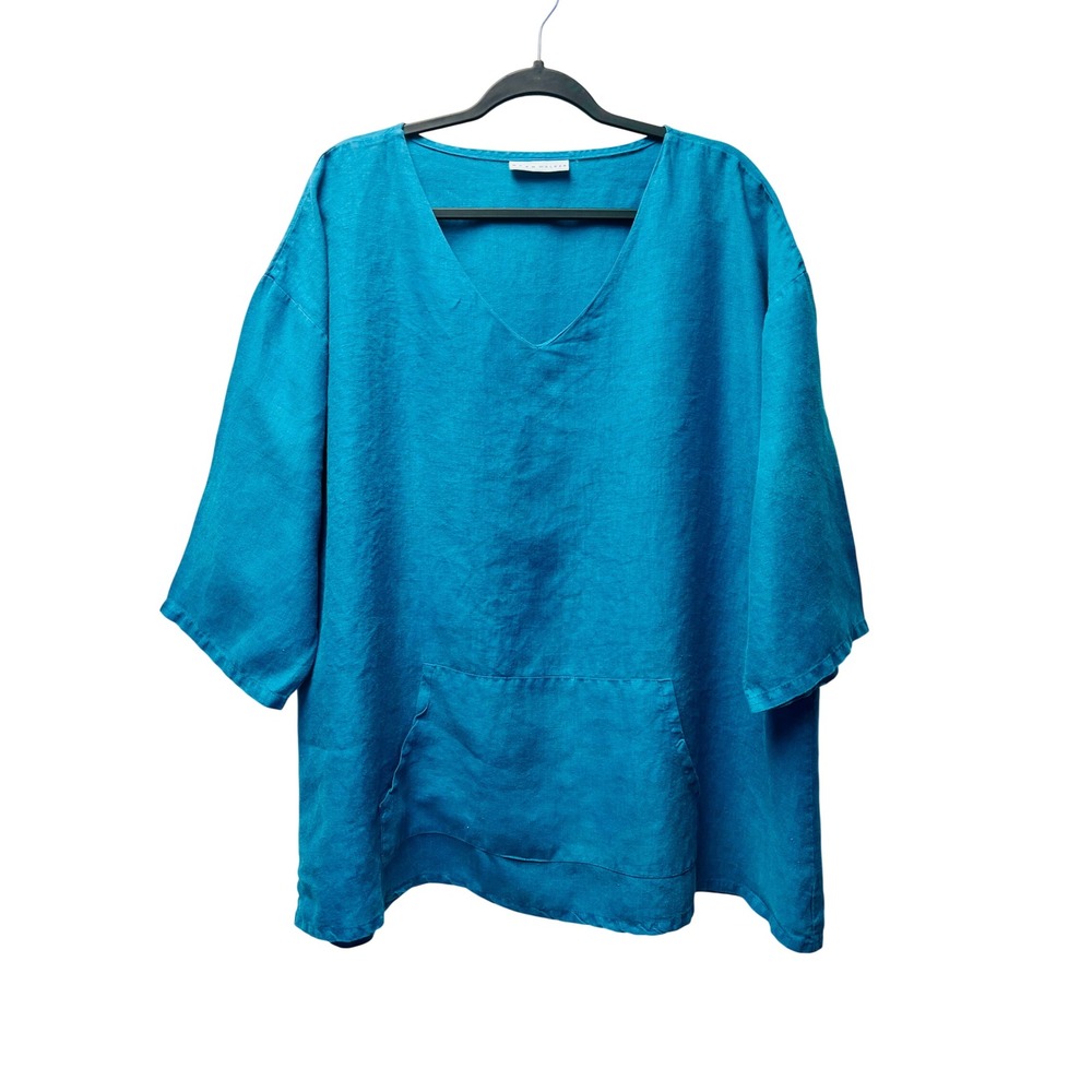 Bryn Walker Tunic L Teal Linen Top Lagenlook Boxy Artisan Earthy Relaxed Coastal